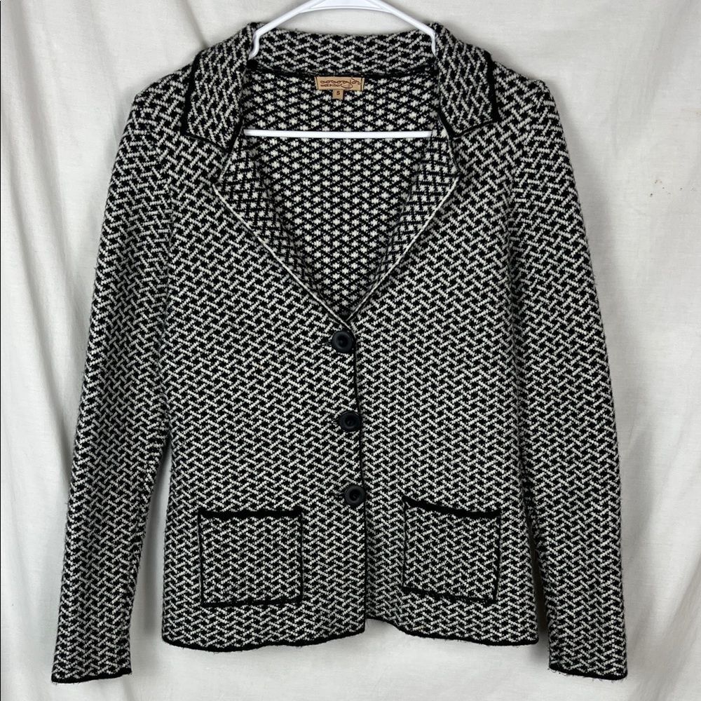 Cocogio Black and White Wool Blend Button Up Cardigan Made in Italy